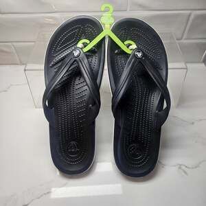 NWOT Crocs Crocband Flip Flops Black White Sandals Men 10 / Women 12